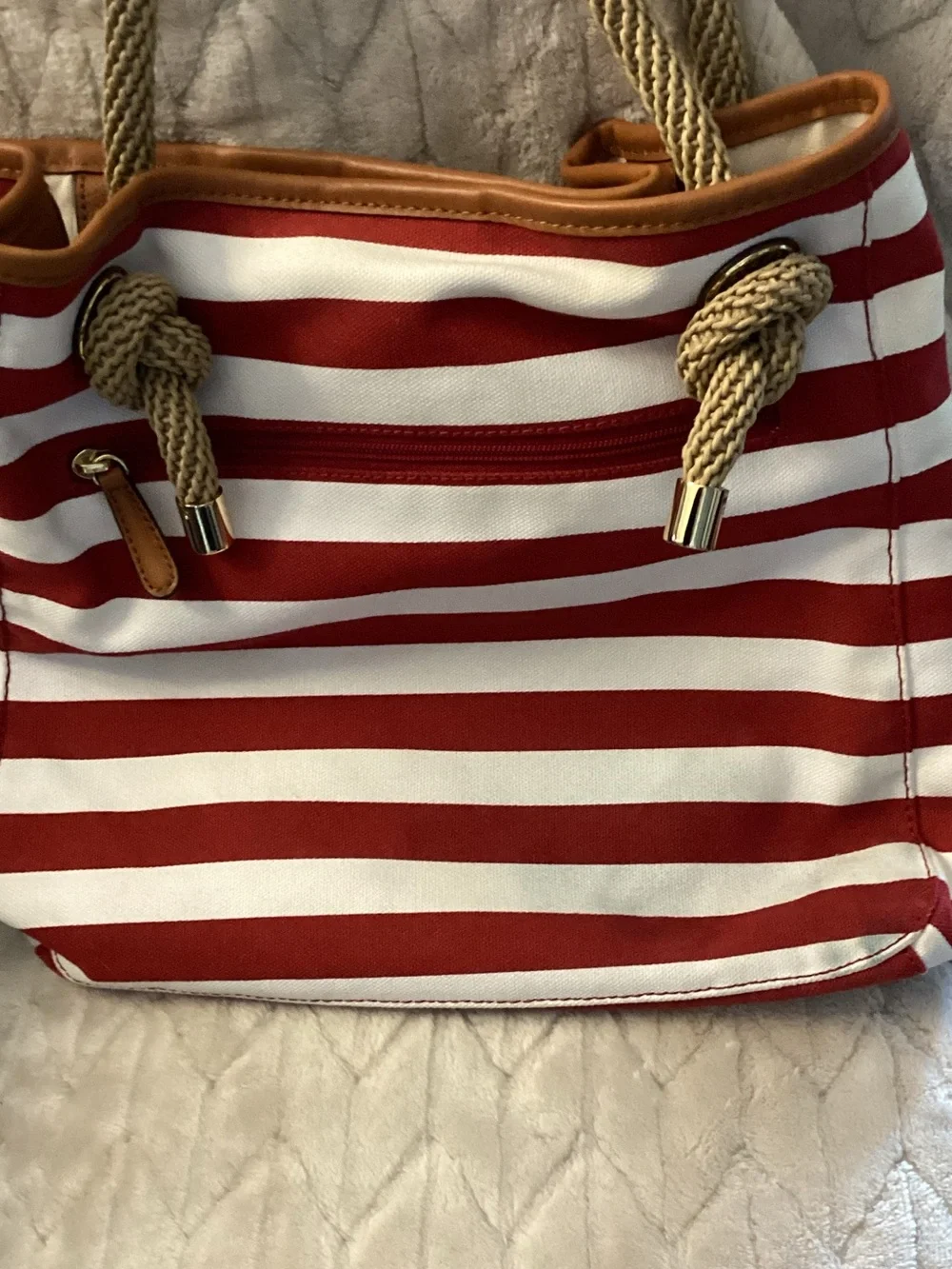 Michael Kors Red and White Striped Rope-Handle Tote